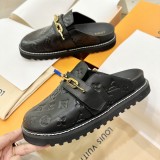 Louis Vuitton women's luxury brand new flat toe half slippers sandals with original box