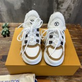 Louis Vuitton women's luxury brand fur integrated thick warm dad shoes with original box