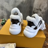 Louis Vuitton women's luxury brand fur integrated thick warm dad shoes with original box