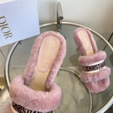 Dior women's luxury brand fur one-piece embroidered fur slippers with original box