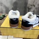 Fendi women's luxury brand embroidered thick-soled sheepskin and canvas casual sneakers with original box