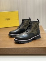 Fendi men's luxury brand cowhide lace-up nude boots with original box