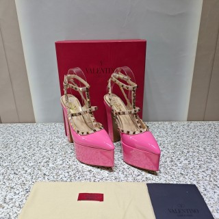 Valentino new high-water platform patent leather high-heeled rivet pointed toe sandals with original box