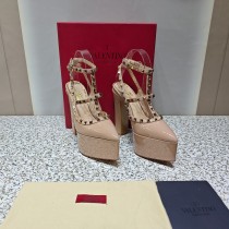 Valentino new high-water platform patent leather high-heeled rivet pointed toe sandals with original box