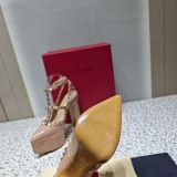 Valentino new high-water platform patent leather high-heeled rivet pointed toe sandals with original box