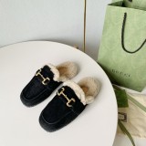 Gucci women's luxury brand winter new horsebit wool bread slippers with original box