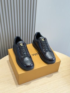 Louis Vuitton men's luxury brand imported snakeskin pattern cowhide crocodile leather sneakers with original box