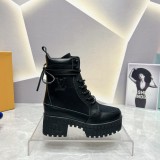 Louis Vuitton women's new autumn and winter thick-soled lace-up short boots with original box