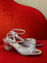 Christian Louboutin 2024 spring and summer film diamond shoes small thick heel comfortable sandals with original box