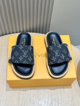 Louis Vuitton men's and women's luxury brand Velcro denim slippers with original box