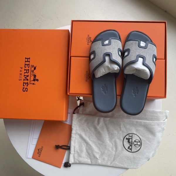 Hermes men's luxury brand leather midsole slippers with original box