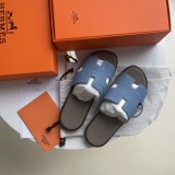 Hermes men's luxury brand leather midsole slippers with original box