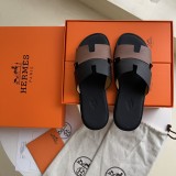 Hermes men's luxury brand leather midsole slippers with original box