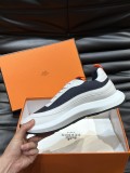 Hermes new men's luxury brand leather stitching casual sports shoes with original box