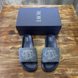 Dior men's luxury brand thick-soled denim jeans embroidered flip flops beach sandals with original box