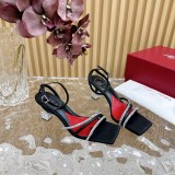 Valentino women's luxury brand fashion spring and summer new square toe crystal slippers with original box