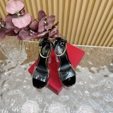 Valentino women's luxury brand fashion high heel waterproof platform patent leather transparent heel sandals with original box