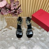 Valentino women's luxury brand fashion high heel waterproof platform patent leather transparent heel sandals with original box