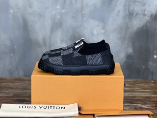 Louis Vuitton men's luxury brand knitted denim thick-soled casual sneakers loafers with original box