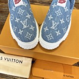 Louis Vuitton men's luxury brand knitted denim thick-soled casual sneakers loafers with original box