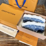 Louis Vuitton men's luxury brand knitted denim thick-soled casual sneakers loafers with original box