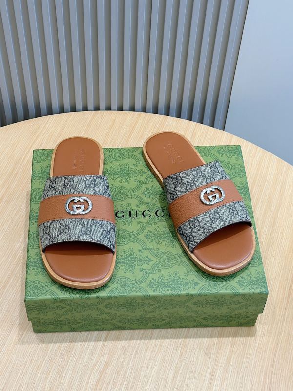 Gucci men's luxury brand classic interlocking double G slides with original box