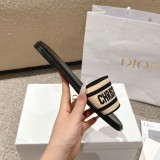 Dior women's luxury brand Dior logo fashion classic embroidered jelly color natural color raffia straw cotton upper decorated flat slippers with original box