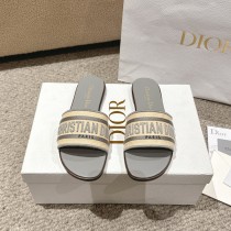 Dior women's luxury brand Dior logo fashion classic embroidered jelly color natural color raffia straw cotton upper decorated flat slippers with original box