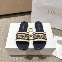 Dior women's luxury brand Dior logo fashion classic embroidered jelly color natural color raffia straw cotton upper decorated flat slippers with original box