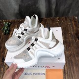 Louis Vuitton women's luxury brand round toe lace-up low-top casual shoes arched sole dad shoes with original box