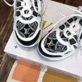 Louis Vuitton women's luxury brand round toe lace-up low-top casual shoes arched sole dad shoes with original box