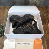 Louis Vuitton women's luxury brand round toe lace-up low-top casual shoes arched sole dad shoes with original box