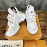 Louis Vuitton women's luxury brand round toe lace-up low-top casual shoes arched sole dad shoes with original box