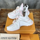 Louis Vuitton women's luxury brand round toe lace-up low-top casual shoes arched sole dad shoes with original box