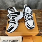 Louis Vuitton women's luxury brand round toe lace-up low-top casual shoes arched sole dad shoes with original box