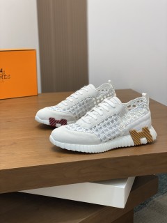 Hermes men's and women's luxury brand high-end quality suede cowhide hollow woven casual sports shoes with original box