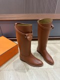 Hermes luxury brand new women's shoes fashionable flat heel knight boots long boots with original box