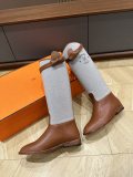 Hermes luxury brand new women's shoes fashionable flat heel knight boots long boots with original box