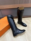 Hermes luxury brand new women's shoes fashionable flat heel knight boots long boots with original box