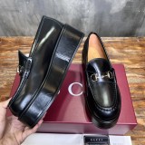 Gucci women's luxury brand with the latest double G monogram thick sole wedge heel horsebit loafers small leather shoes with original box