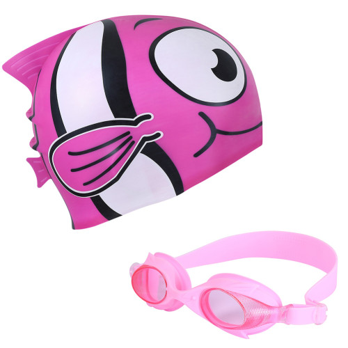 Kids Swim Caps Set, Soft Silicone Character Goldfish Swimming Cap Leakproof Swim Caps, Anti Fog, UV Protection Swim Goggles for Youths, Toddlers, Girls, Boys, Teenagers