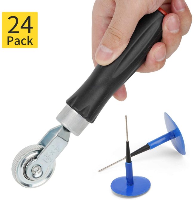 6MM Tyre Repair Plug Patch and Tire Repair Stitcher, Tire Repair Tool Kits for Auto Car Motorcycle Bike Bicycle Scooter (24 Pcs Tire Patches + 1 Tire Repair Stitcher)