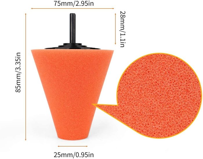 Drill Buffing Sponge Pads 3 Pack, 1/4''/6mm Polishing Cone, 3 Kinds of Hardness Foam Polisher Buffer Pad Sponge Ball for Automotive Car Wheels Hub Care