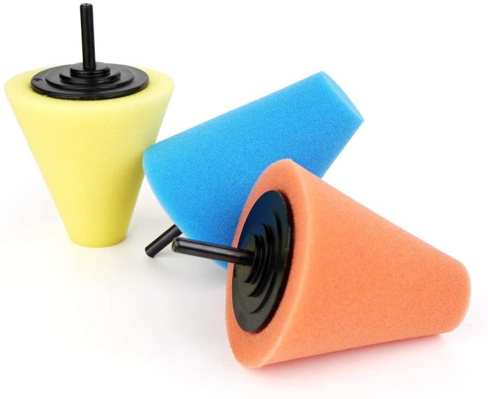 Drill Buffing Sponge Pads 3 Pack, 1/4''/6mm Polishing Cone, 3 Kinds of Hardness Foam Polisher Buffer Pad Sponge Ball for Automotive Car Wheels Hub Care