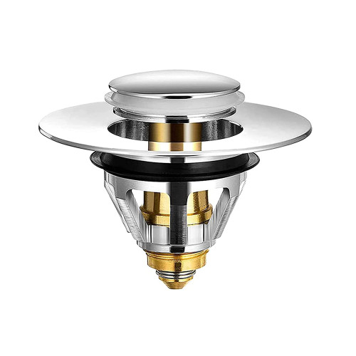 Universal Bathroom Stainless Steel Sink Plug, Non-overflowing Bouncing Copper Core Sink Plug, Bathroom Drain Filter, Push-type Sink Plug With Filter, Suitable For Inner Diameter 34-40 mm (Silver)