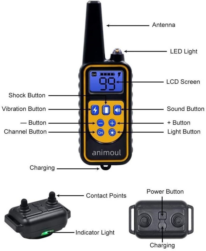 Animoul 800 Yard Range Waterproof Dog Training Collar with Remote Electronic Dog Collar for Small Medium and Large Dog with 4 Training Modes Light Static Shock Vibration Beep Shock Collar for Dogs