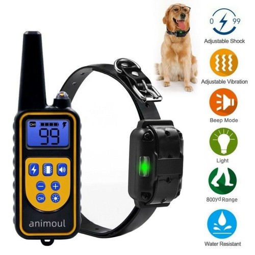Animoul 800 Yard Range Waterproof Dog Training Collar with Remote Electronic Dog Collar for Small Medium and Large Dog with 4 Training Modes Light Static Shock Vibration Beep Shock Collar for Dogs
