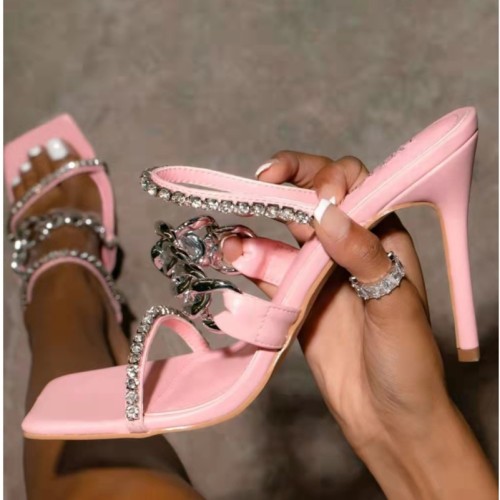 2021 New Womens Shoes Metal Rhinestone Stiletto Sandals And Slippers