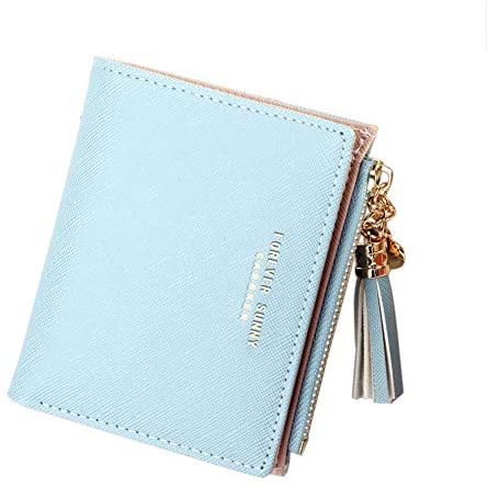 Women's Small Compact Slim Leather Mini Wallet Lady Purse Zipper Pocket Card Organizer Bifold Wallets (Pink)