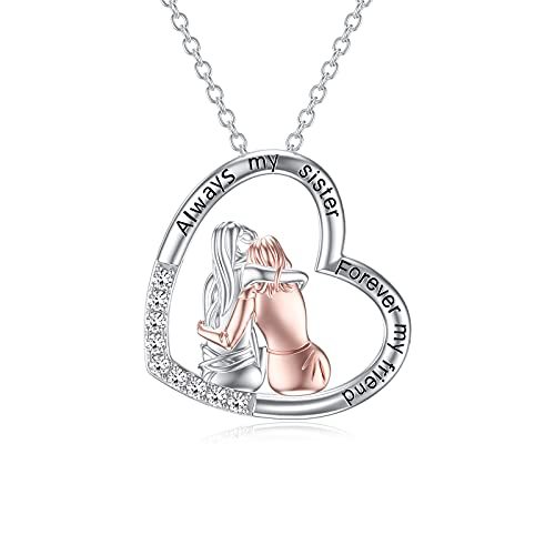 Sister Gifts from Sister Sister Birthday Gifts from Sister Sterling Silver Crystal Sister Necklaces Always My Sister Forever My Friend Pendant Necklace Fashion Jewelry Gifts for Women Girls Friend Sister Female Friendship Lasts Forever Jewelry Birthday